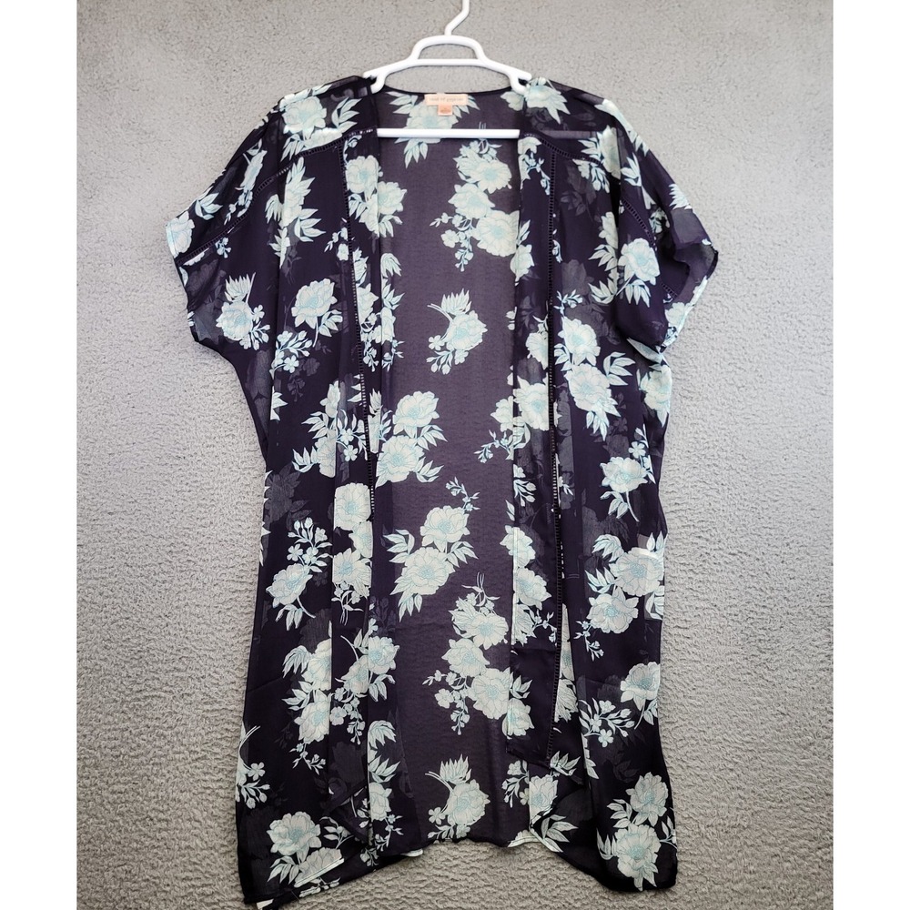 Band of Gypsies Floral‎ Duster Cardigan Womens L Purple Sheer Boho Festival Top